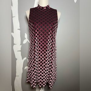 Vintage 90s Teeze Me Soft Velvet Criss Cross Pattern High Neck A Line Dress -M